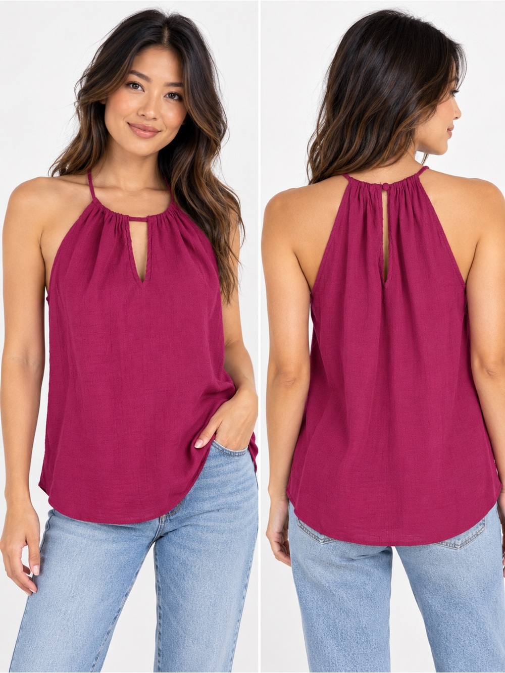 Nine West Women's Sleeveless Halter Camisole in Berry